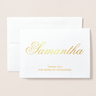Tarjeta Con Relieve Metalizado Fancy Script Personalizado Bridesmaid Gracias