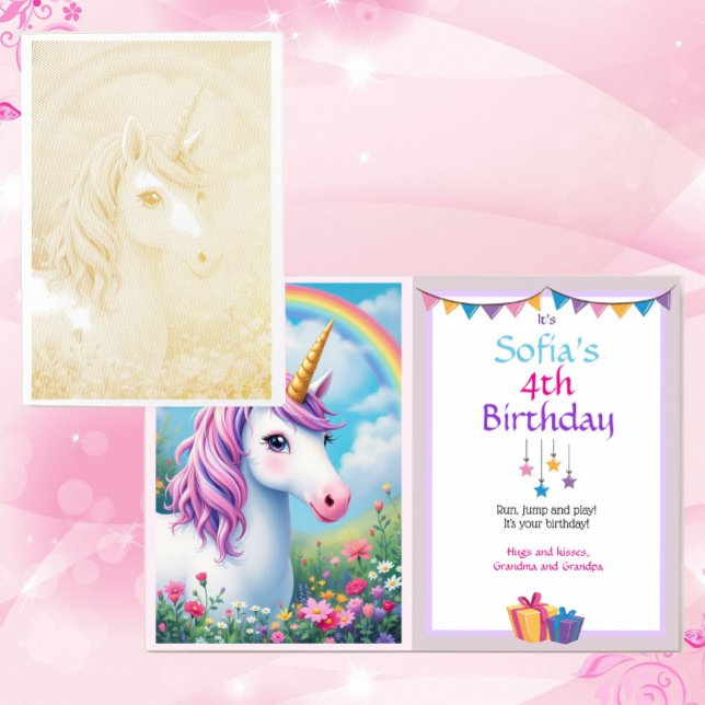 Tarjeta Con Relieve Metalizado Fancy Unicorn Chica especial Birthday Gold (Subido por el creador)