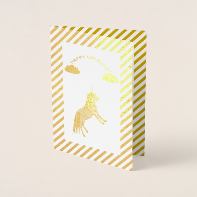 Tarjeta Con Relieve Metalizado Fantasía cumpleaños Unicornio Personalizado de arc (Anverso)