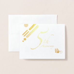 Tarjeta Con Relieve Metalizado Felices 5 Aniversarios de Aves de Oro