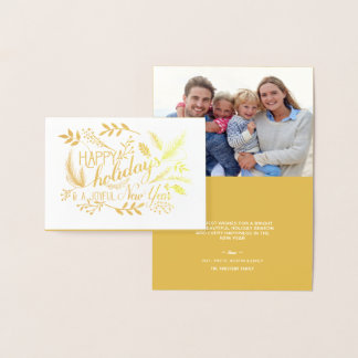 Tarjeta Con Relieve Metalizado Felices fiestas botánicas ramas Relieve metalizado