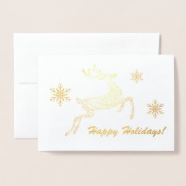 Tarjeta Con Relieve Metalizado ¡Felices Fiestas! Ciervo y Copos de Nieve Mensaje 
