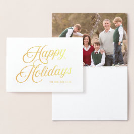 Tarjeta Con Relieve Metalizado Felices Fiestas con Foto en letra elegante manuscr