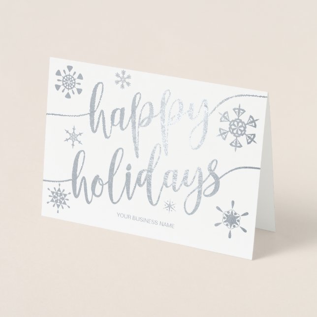 Tarjeta Con Relieve Metalizado Felices Fiestas De Estilo Moderno Script Snowflake (Anverso)