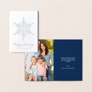 Tarjeta Con Relieve Metalizado Felices Fiestas Elegantes Copos de Nieve en Reliev