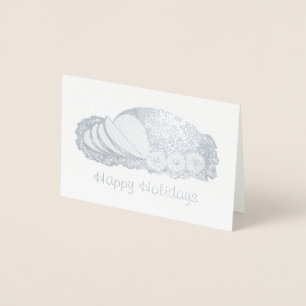 Tarjeta Con Relieve Metalizado Felices Fiestas Navidades Ham Platter Xmas Foodie