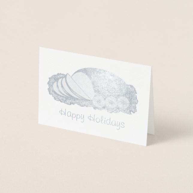 Tarjeta Con Relieve Metalizado Felices Fiestas Navidades Ham Platter Xmas Foodie (Anverso)