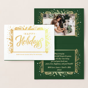 Tarjeta Con Relieve Metalizado Felices fiestas. Personalizado Photo Luxury