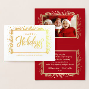 Tarjeta Con Relieve Metalizado Felices fiestas. Personalizado Photo Luxury