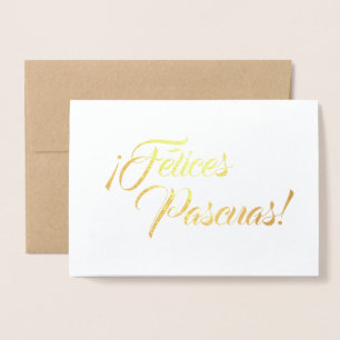 Tarjeta Con Relieve Metalizado Felices Pascuas Feliz Pascua en español en blanco