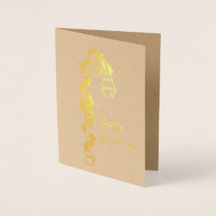 Tarjeta Con Relieve Metalizado Felices vacaciones Navidades Garland NYC Lamppost