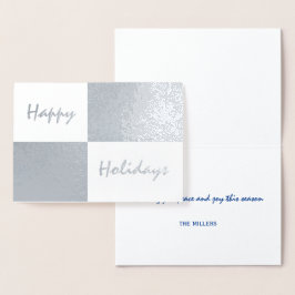 Tarjeta Con Relieve Metalizado Felices vacaciones Relieve metalizado plateado y R