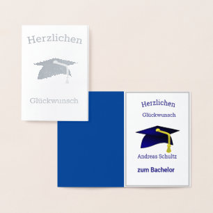 Tarjeta Con Relieve Metalizado Felicidades de graduación en alemán - plata