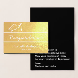 Tarjeta Con Relieve Metalizado Felicidades Graduación Negro Blanco y Dorado