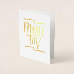 Tarjeta Con Relieve Metalizado Felicidades Mazel Tov con letra a mano