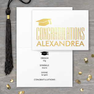 Tarjeta Con Relieve Metalizado Felicidades Nombre Graduación Plata Moderna Real