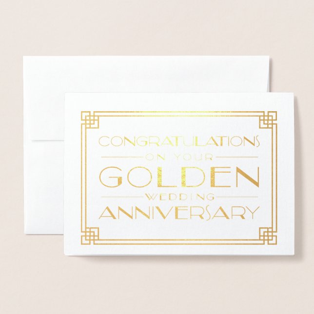Tarjeta Con Relieve Metalizado Felicitaciones al Aniversario del Boda Dorado (Anverso con sobre)