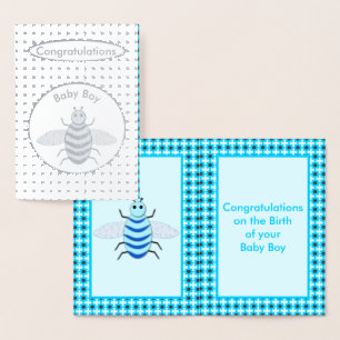 Tarjeta Con Relieve Metalizado Felicitaciones al Personalizado Bebé Azul Cute
