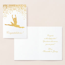 Tarjeta Con Relieve Metalizado Felicitaciones Ballet Dancer Gold Confetti Card