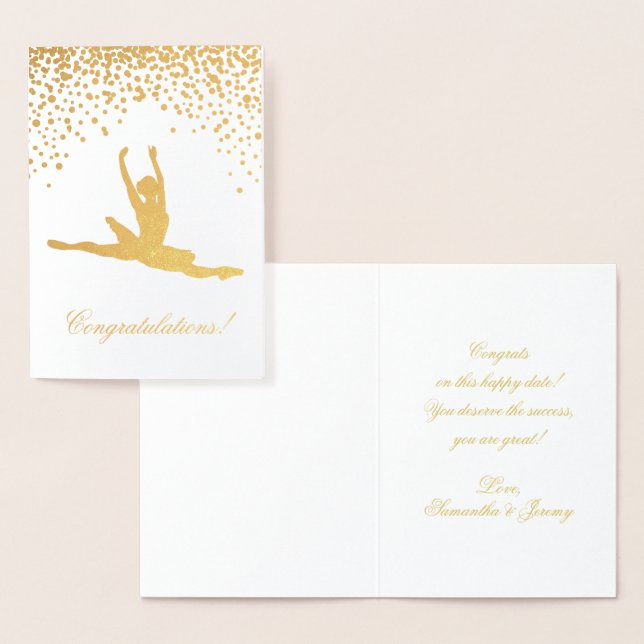 Tarjeta Con Relieve Metalizado Felicitaciones Ballet Dancer Gold Confetti Card (Demostración)