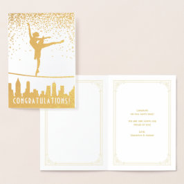 Tarjeta Con Relieve Metalizado Felicitaciones Ballet Dancer Gold Confetti Card