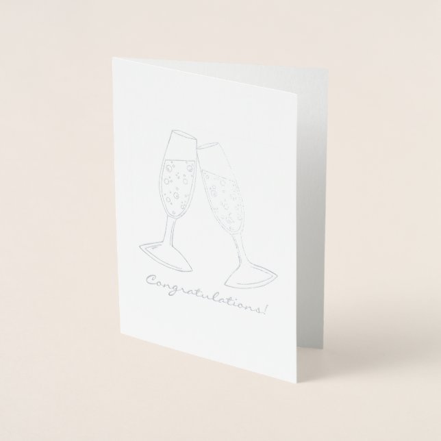 Tarjeta Con Relieve Metalizado Felicitaciones Boda de Champagne Glass Bridal (Anverso)