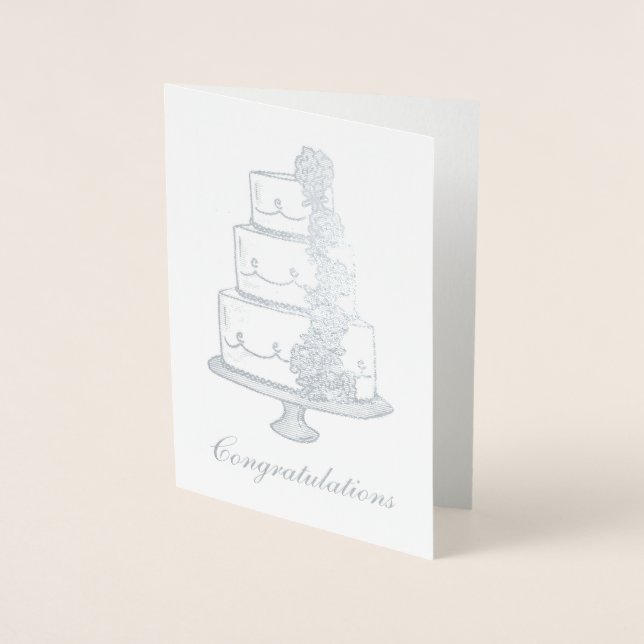 Tarjeta Con Relieve Metalizado Felicitaciones, Boda en niveles, Cake Bride Groom (Anverso)