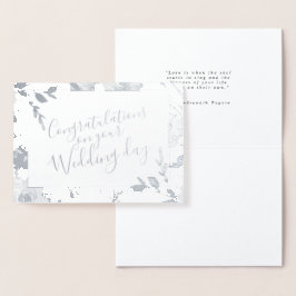 Tarjeta Con Relieve Metalizado Felicitaciones de boda floral acuarela
