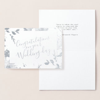 Tarjeta Con Relieve Metalizado Felicitaciones de boda floral acuarela