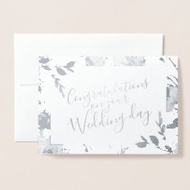 Tarjeta Con Relieve Metalizado Felicitaciones de boda floral acuarela