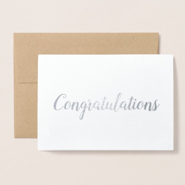 Tarjeta Con Relieve Metalizado Felicitaciones Elegant Brush Brushstrot Script (Anverso con sobre)
