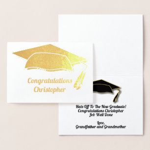 Tarjeta Con Relieve Metalizado Felicitaciones Graduación Cap & Tassel Modern