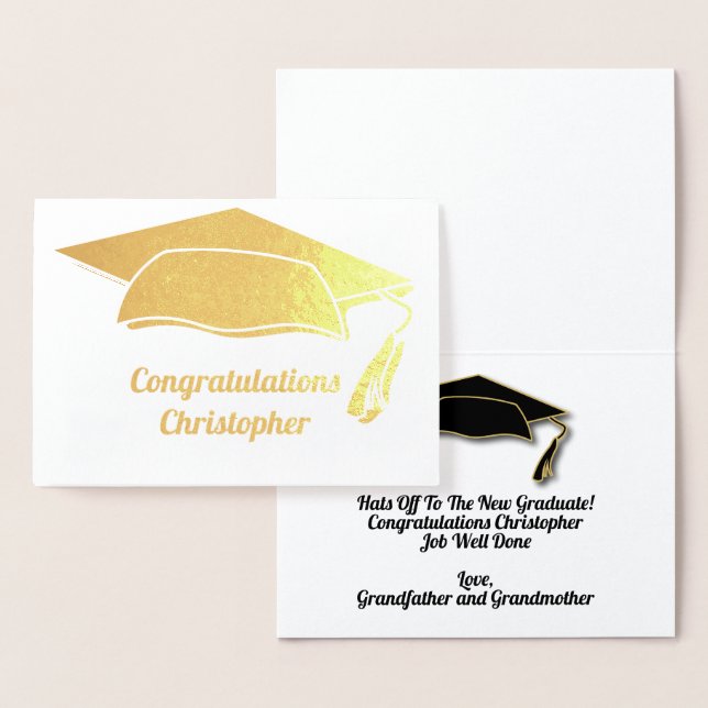 Tarjeta Con Relieve Metalizado Felicitaciones Graduación Cap & Tassel Modern (Demostración)