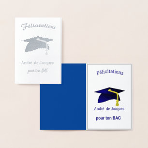 Tarjeta Con Relieve Metalizado Felicitaciones por graduación en francés - plata
