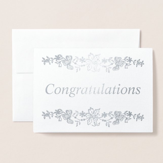 Tarjeta Con Relieve Metalizado Felicitaciones Silver (Anverso con sobre)