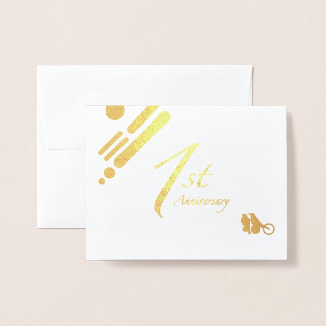 Tarjeta Con Relieve Metalizado Feliz 1er aniversario Aves de Dios (Anverso con sobre)