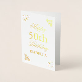 Tarjeta Con Relieve Metalizado Feliz 50 cumpleaños elegante