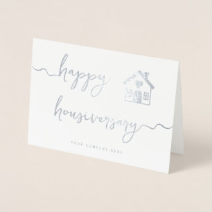 Tarjeta Con Relieve Metalizado Feliz aniversario de vivienda con guión de papel d