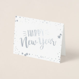 Tarjeta Con Relieve Metalizado Feliz Año Nuevo