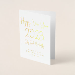 Tarjeta Con Relieve Metalizado Feliz Año Nuevo 2023 Manténgase seguro y saludable