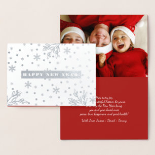 Tarjeta Con Relieve Metalizado Feliz Año Nuevo. Personalizado Photo Luxury