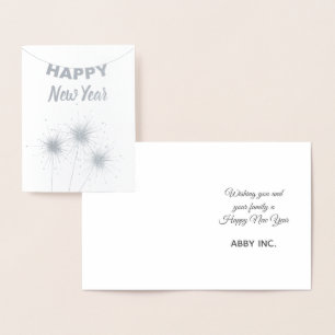 Tarjeta Con Relieve Metalizado Feliz Año Nuevo Sparkler Corporate Silver