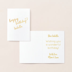 TARJETA CON RELIEVE METALIZADO FELIZ CALIGRAFÍA DE ORO PERSONALIZADO DE CUMPLEAÑO