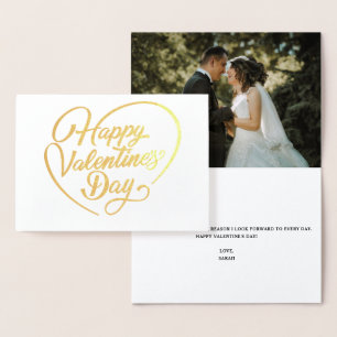 Tarjeta Con Relieve Metalizado Feliz caligrafía del Día de San Valentín