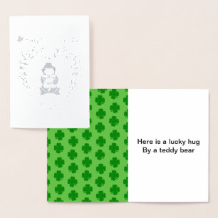 Tarjeta Con Relieve Metalizado Feliz corazón del oso del Día de San Patricio, tar