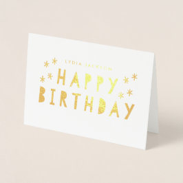 Tarjeta Con Relieve Metalizado Feliz Cumpleaños con Hoja de Oro
