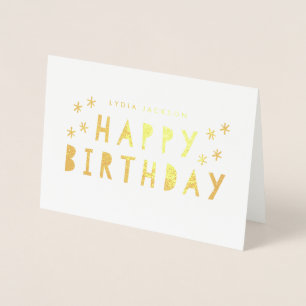 Tarjeta Con Relieve Metalizado Feliz Cumpleaños con Hoja de Oro