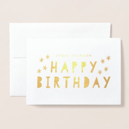 Tarjeta Con Relieve Metalizado Feliz Cumpleaños con Hoja de Oro