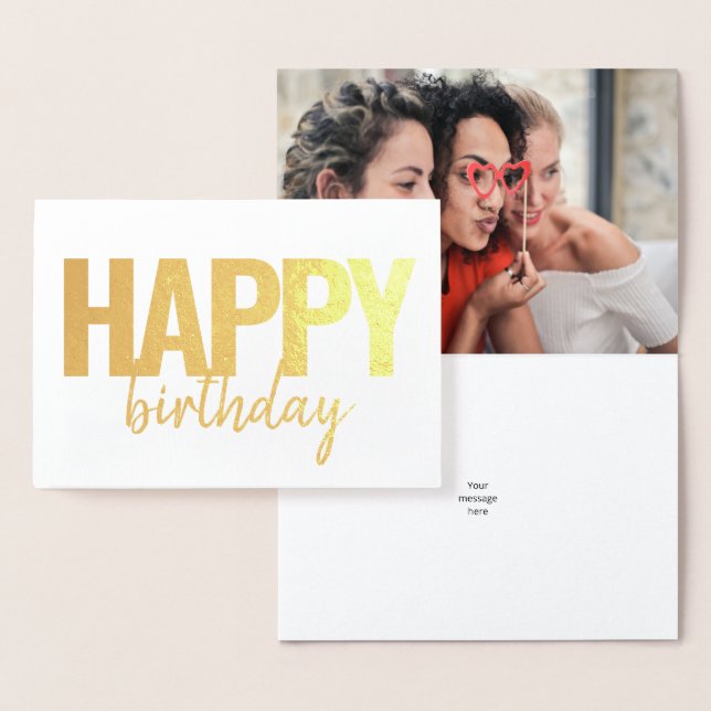 Tarjeta Con Relieve Metalizado Feliz cumpleaños, escritura moderna, foto de Brush (Demostración)