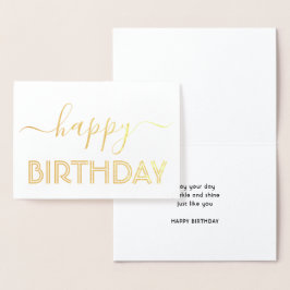 Tarjeta Con Relieve Metalizado Feliz cumpleaños Moda Script mínimo Glam Gold Real